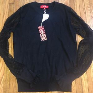Black Sheer-Sleeve Sweater